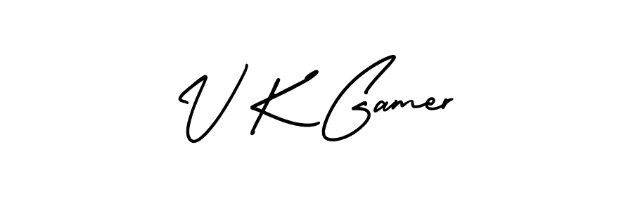 How to make V K Gamer name signature. Use AmerikaSignatureDemo-Regular style for creating short signs online. This is the latest handwritten sign. V K Gamer signature style 3 images and pictures png