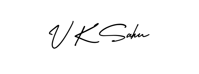 You should practise on your own different ways (AmerikaSignatureDemo-Regular) to write your name (V K Sahu) in signature. don't let someone else do it for you. V K Sahu signature style 3 images and pictures png