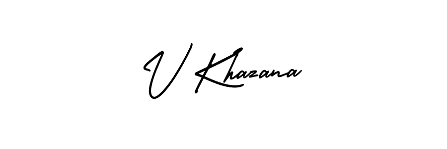 How to make V Khazana name signature. Use AmerikaSignatureDemo-Regular style for creating short signs online. This is the latest handwritten sign. V Khazana signature style 3 images and pictures png