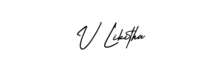 Also You can easily find your signature by using the search form. We will create V Likitha name handwritten signature images for you free of cost using AmerikaSignatureDemo-Regular sign style. V Likitha signature style 3 images and pictures png