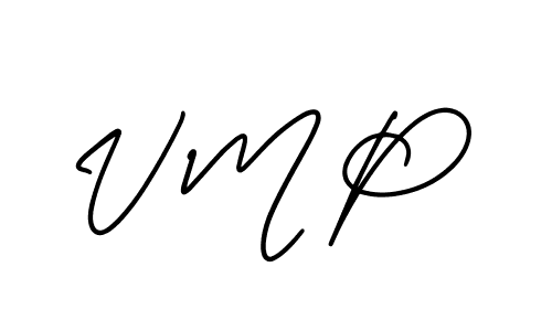 How to make V M P name signature. Use AmerikaSignatureDemo-Regular style for creating short signs online. This is the latest handwritten sign. V M P signature style 3 images and pictures png