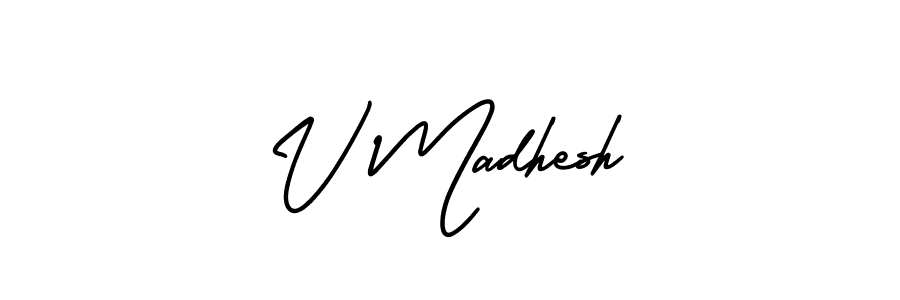 How to make V Madhesh name signature. Use AmerikaSignatureDemo-Regular style for creating short signs online. This is the latest handwritten sign. V Madhesh signature style 3 images and pictures png