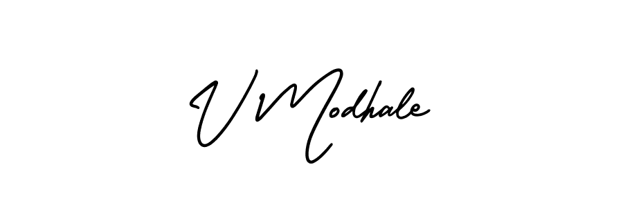 You should practise on your own different ways (AmerikaSignatureDemo-Regular) to write your name (V Modhale) in signature. don't let someone else do it for you. V Modhale signature style 3 images and pictures png