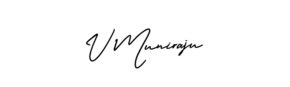 How to make V Muniraju name signature. Use AmerikaSignatureDemo-Regular style for creating short signs online. This is the latest handwritten sign. V Muniraju signature style 3 images and pictures png