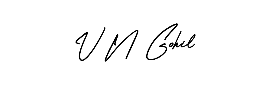You should practise on your own different ways (AmerikaSignatureDemo-Regular) to write your name (V N Gohil) in signature. don't let someone else do it for you. V N Gohil signature style 3 images and pictures png