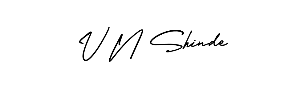 The best way (AmerikaSignatureDemo-Regular) to make a short signature is to pick only two or three words in your name. The name V N Shinde include a total of six letters. For converting this name. V N Shinde signature style 3 images and pictures png