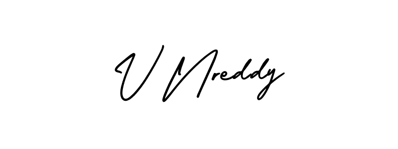 You should practise on your own different ways (AmerikaSignatureDemo-Regular) to write your name (V Nreddy) in signature. don't let someone else do it for you. V Nreddy signature style 3 images and pictures png