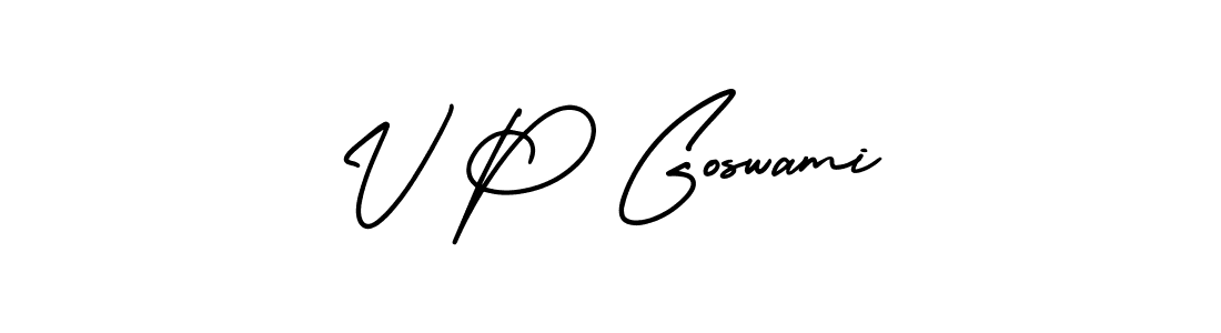 You should practise on your own different ways (AmerikaSignatureDemo-Regular) to write your name (V P Goswami) in signature. don't let someone else do it for you. V P Goswami signature style 3 images and pictures png