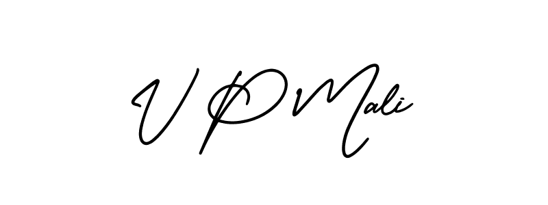 You should practise on your own different ways (AmerikaSignatureDemo-Regular) to write your name (V P Mali) in signature. don't let someone else do it for you. V P Mali signature style 3 images and pictures png