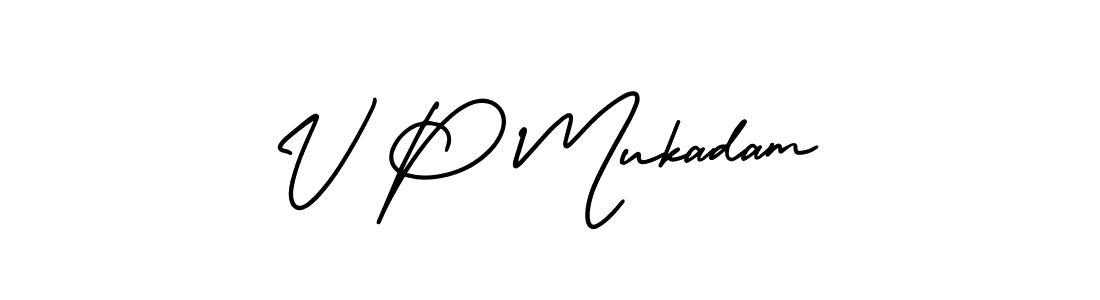 AmerikaSignatureDemo-Regular is a professional signature style that is perfect for those who want to add a touch of class to their signature. It is also a great choice for those who want to make their signature more unique. Get V P Mukadam name to fancy signature for free. V P Mukadam signature style 3 images and pictures png