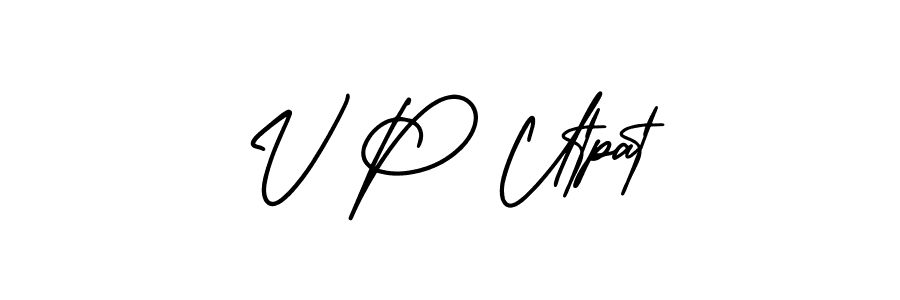 You should practise on your own different ways (AmerikaSignatureDemo-Regular) to write your name (V P Utpat) in signature. don't let someone else do it for you. V P Utpat signature style 3 images and pictures png