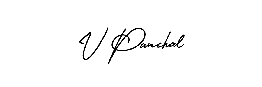 The best way (AmerikaSignatureDemo-Regular) to make a short signature is to pick only two or three words in your name. The name V Panchal include a total of six letters. For converting this name. V Panchal signature style 3 images and pictures png