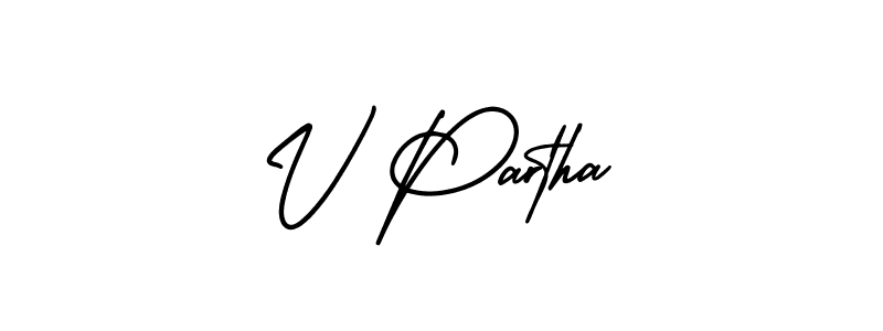 How to make V Partha name signature. Use AmerikaSignatureDemo-Regular style for creating short signs online. This is the latest handwritten sign. V Partha signature style 3 images and pictures png