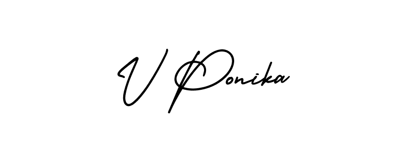 AmerikaSignatureDemo-Regular is a professional signature style that is perfect for those who want to add a touch of class to their signature. It is also a great choice for those who want to make their signature more unique. Get V Ponika name to fancy signature for free. V Ponika signature style 3 images and pictures png