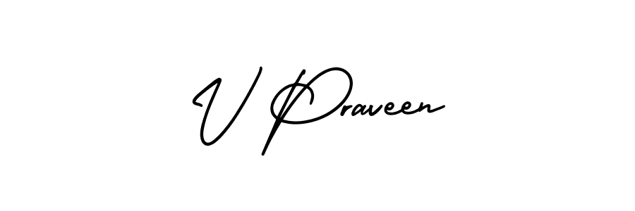 This is the best signature style for the V Praveen name. Also you like these signature font (AmerikaSignatureDemo-Regular). Mix name signature. V Praveen signature style 3 images and pictures png
