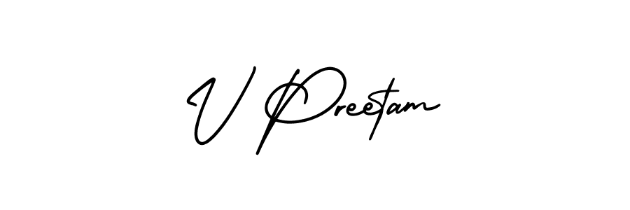 AmerikaSignatureDemo-Regular is a professional signature style that is perfect for those who want to add a touch of class to their signature. It is also a great choice for those who want to make their signature more unique. Get V Preetam name to fancy signature for free. V Preetam signature style 3 images and pictures png