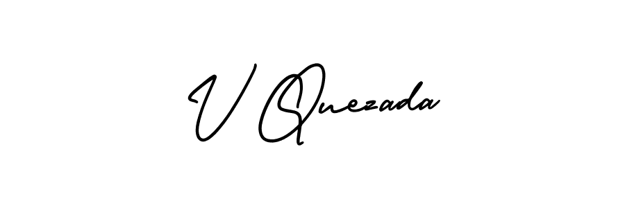 The best way (AmerikaSignatureDemo-Regular) to make a short signature is to pick only two or three words in your name. The name V Quezada include a total of six letters. For converting this name. V Quezada signature style 3 images and pictures png