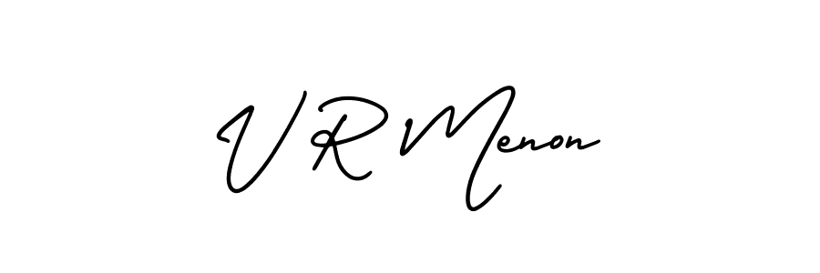 The best way (AmerikaSignatureDemo-Regular) to make a short signature is to pick only two or three words in your name. The name V R Menon include a total of six letters. For converting this name. V R Menon signature style 3 images and pictures png