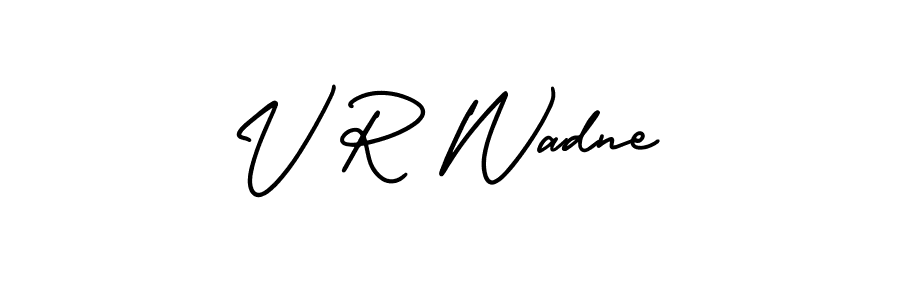 You should practise on your own different ways (AmerikaSignatureDemo-Regular) to write your name (V R Wadne) in signature. don't let someone else do it for you. V R Wadne signature style 3 images and pictures png