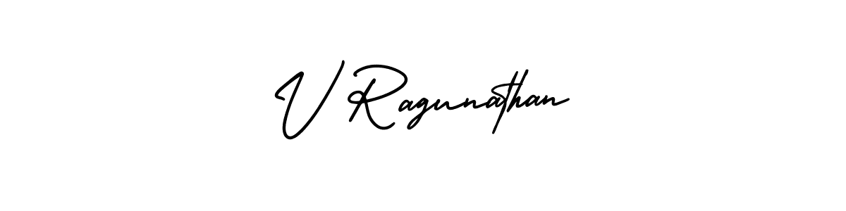 Use a signature maker to create a handwritten signature online. With this signature software, you can design (AmerikaSignatureDemo-Regular) your own signature for name V Ragunathan. V Ragunathan signature style 3 images and pictures png