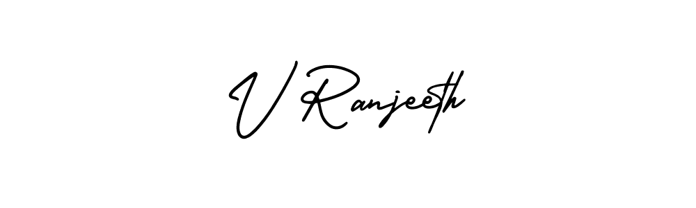 How to make V Ranjeeth name signature. Use AmerikaSignatureDemo-Regular style for creating short signs online. This is the latest handwritten sign. V Ranjeeth signature style 3 images and pictures png