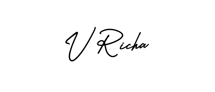 Use a signature maker to create a handwritten signature online. With this signature software, you can design (AmerikaSignatureDemo-Regular) your own signature for name V Richa. V Richa signature style 3 images and pictures png