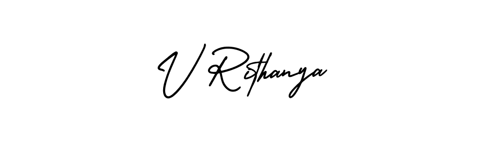 Use a signature maker to create a handwritten signature online. With this signature software, you can design (AmerikaSignatureDemo-Regular) your own signature for name V Rithanya. V Rithanya signature style 3 images and pictures png