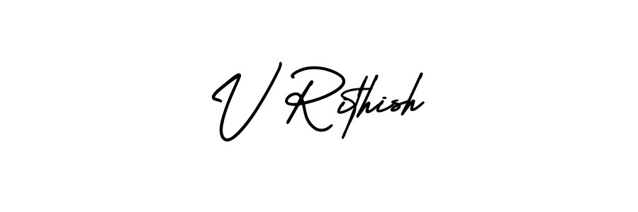 The best way (AmerikaSignatureDemo-Regular) to make a short signature is to pick only two or three words in your name. The name V Rithish include a total of six letters. For converting this name. V Rithish signature style 3 images and pictures png