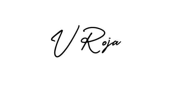 You should practise on your own different ways (AmerikaSignatureDemo-Regular) to write your name (V Roja) in signature. don't let someone else do it for you. V Roja signature style 3 images and pictures png