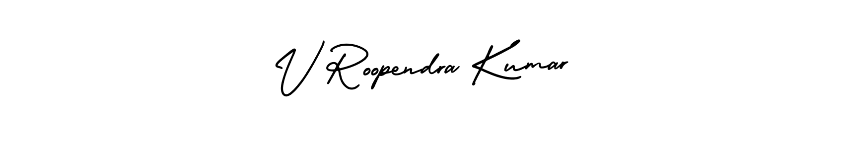 The best way (AmerikaSignatureDemo-Regular) to make a short signature is to pick only two or three words in your name. The name V Roopendra Kumar include a total of six letters. For converting this name. V Roopendra Kumar signature style 3 images and pictures png