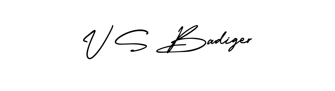 How to make V S Badiger name signature. Use AmerikaSignatureDemo-Regular style for creating short signs online. This is the latest handwritten sign. V S Badiger signature style 3 images and pictures png