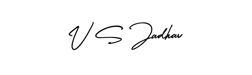 You should practise on your own different ways (AmerikaSignatureDemo-Regular) to write your name (V S Jadhav) in signature. don't let someone else do it for you. V S Jadhav signature style 3 images and pictures png