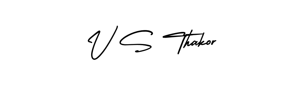 You should practise on your own different ways (AmerikaSignatureDemo-Regular) to write your name (V S Thakor) in signature. don't let someone else do it for you. V S Thakor signature style 3 images and pictures png