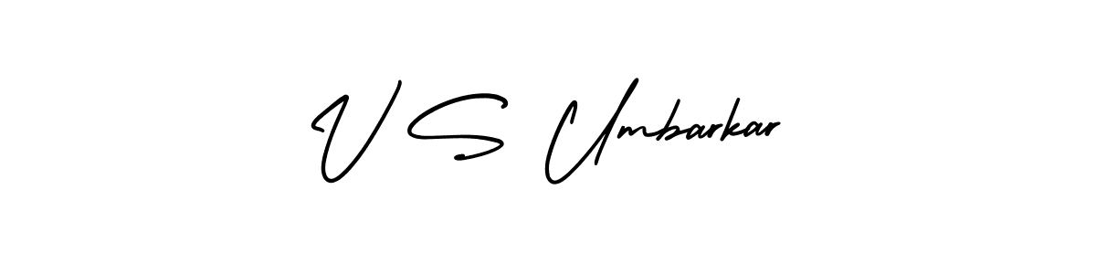 How to make V S Umbarkar name signature. Use AmerikaSignatureDemo-Regular style for creating short signs online. This is the latest handwritten sign. V S Umbarkar signature style 3 images and pictures png