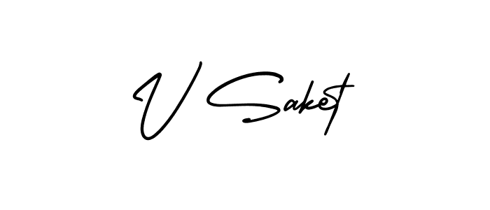 Use a signature maker to create a handwritten signature online. With this signature software, you can design (AmerikaSignatureDemo-Regular) your own signature for name V Saket. V Saket signature style 3 images and pictures png