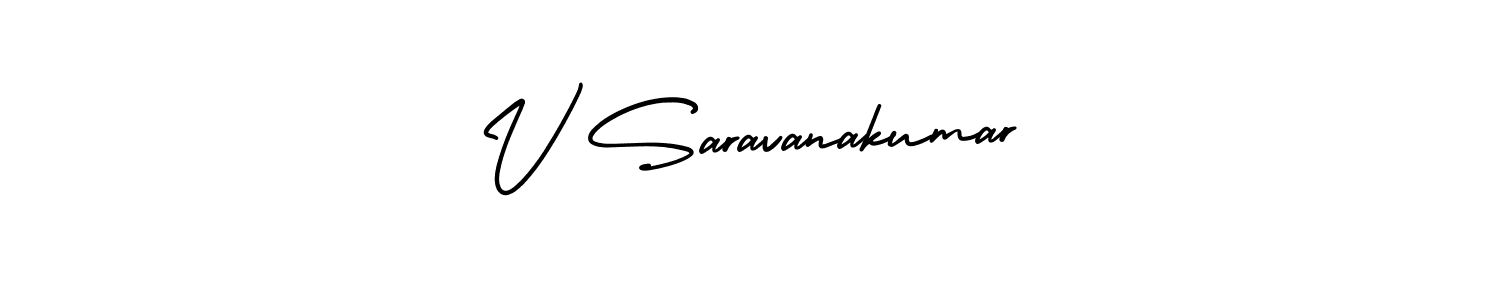How to make V Saravanakumar name signature. Use AmerikaSignatureDemo-Regular style for creating short signs online. This is the latest handwritten sign. V Saravanakumar signature style 3 images and pictures png