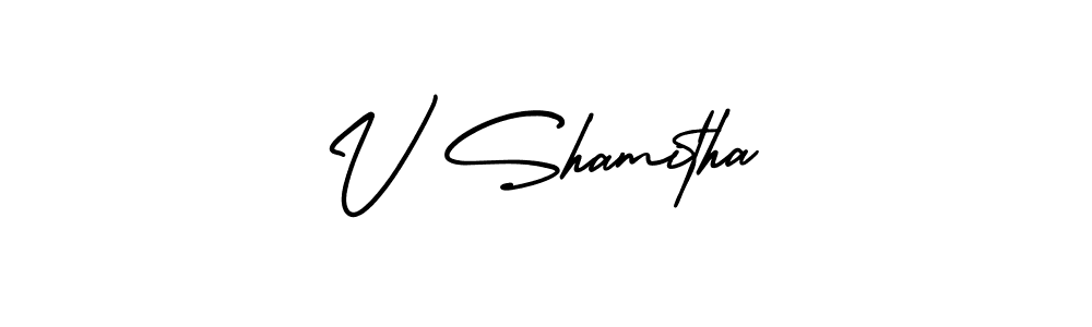 V Shamitha stylish signature style. Best Handwritten Sign (AmerikaSignatureDemo-Regular) for my name. Handwritten Signature Collection Ideas for my name V Shamitha. V Shamitha signature style 3 images and pictures png