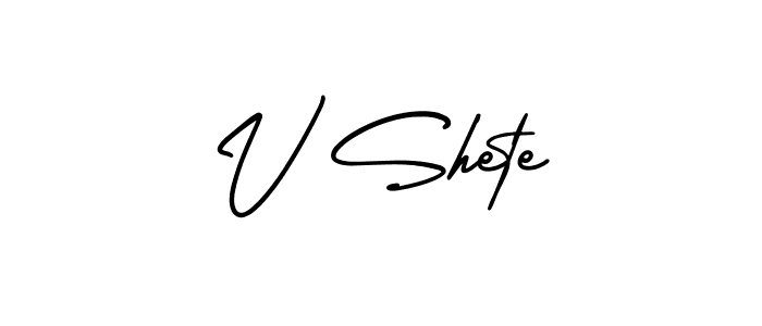 How to make V Shete name signature. Use AmerikaSignatureDemo-Regular style for creating short signs online. This is the latest handwritten sign. V Shete signature style 3 images and pictures png