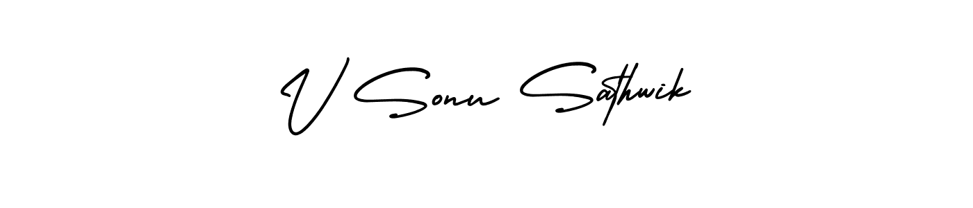 How to make V Sonu Sathwik name signature. Use AmerikaSignatureDemo-Regular style for creating short signs online. This is the latest handwritten sign. V Sonu Sathwik signature style 3 images and pictures png