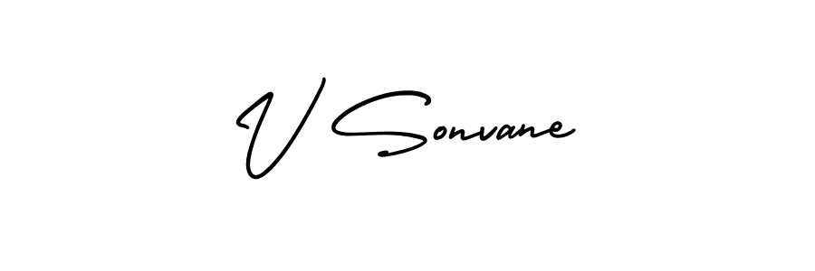 if you are searching for the best signature style for your name V Sonvane. so please give up your signature search. here we have designed multiple signature styles  using AmerikaSignatureDemo-Regular. V Sonvane signature style 3 images and pictures png