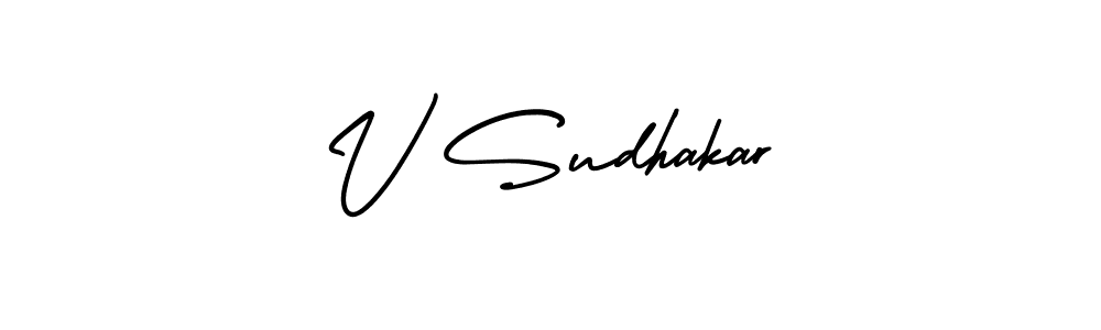 The best way (AmerikaSignatureDemo-Regular) to make a short signature is to pick only two or three words in your name. The name V Sudhakar include a total of six letters. For converting this name. V Sudhakar signature style 3 images and pictures png