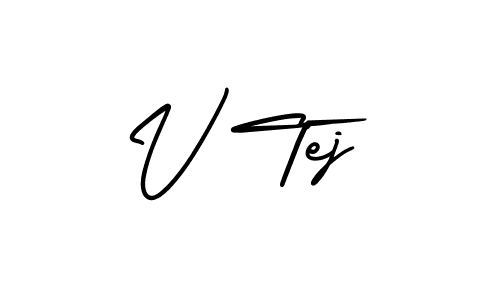 How to make V Tej name signature. Use AmerikaSignatureDemo-Regular style for creating short signs online. This is the latest handwritten sign. V Tej signature style 3 images and pictures png