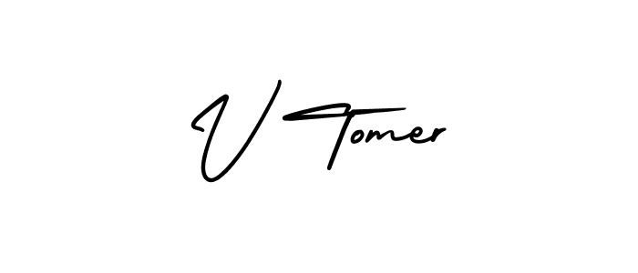It looks lik you need a new signature style for name V Tomer. Design unique handwritten (AmerikaSignatureDemo-Regular) signature with our free signature maker in just a few clicks. V Tomer signature style 3 images and pictures png