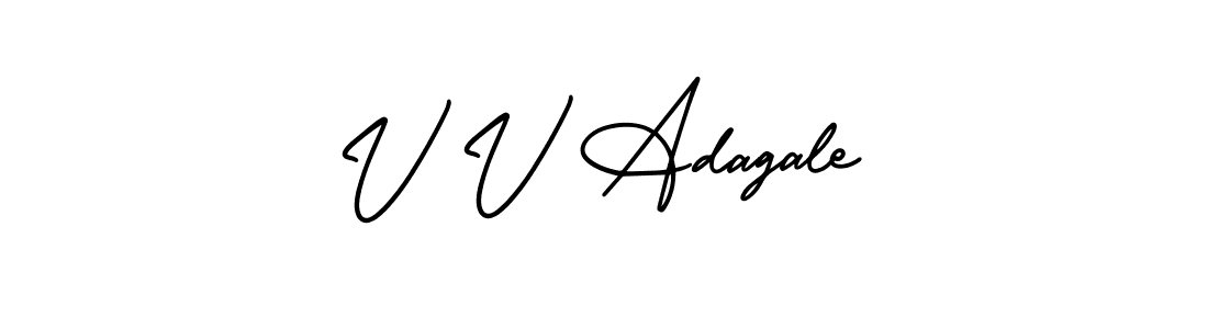 How to make V V Adagale name signature. Use AmerikaSignatureDemo-Regular style for creating short signs online. This is the latest handwritten sign. V V Adagale signature style 3 images and pictures png