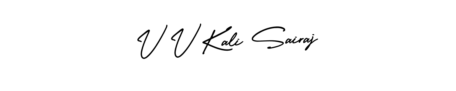 You should practise on your own different ways (AmerikaSignatureDemo-Regular) to write your name (V V Kali Sairaj) in signature. don't let someone else do it for you. V V Kali Sairaj signature style 3 images and pictures png