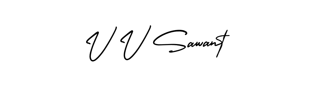 The best way (AmerikaSignatureDemo-Regular) to make a short signature is to pick only two or three words in your name. The name V V Sawant include a total of six letters. For converting this name. V V Sawant signature style 3 images and pictures png