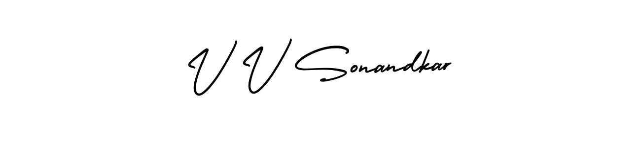 if you are searching for the best signature style for your name V V Sonandkar. so please give up your signature search. here we have designed multiple signature styles  using AmerikaSignatureDemo-Regular. V V Sonandkar signature style 3 images and pictures png