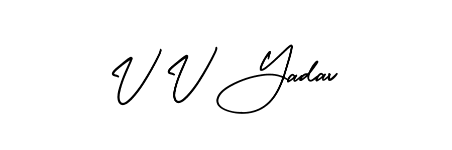 This is the best signature style for the V V Yadav name. Also you like these signature font (AmerikaSignatureDemo-Regular). Mix name signature. V V Yadav signature style 3 images and pictures png