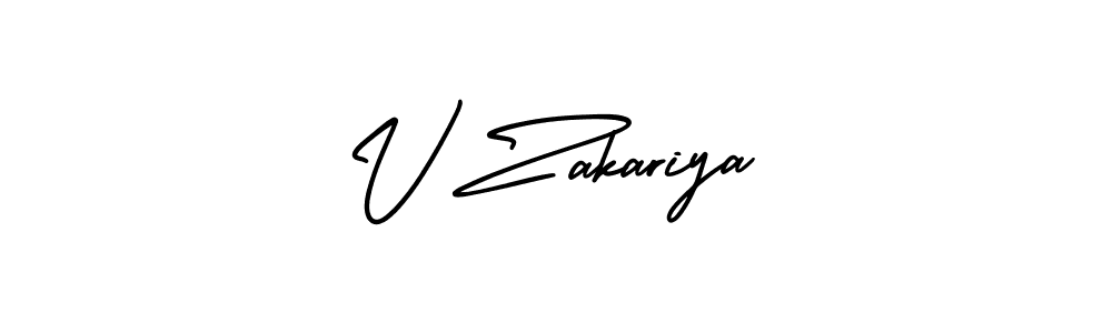 How to make V Zakariya name signature. Use AmerikaSignatureDemo-Regular style for creating short signs online. This is the latest handwritten sign. V Zakariya signature style 3 images and pictures png