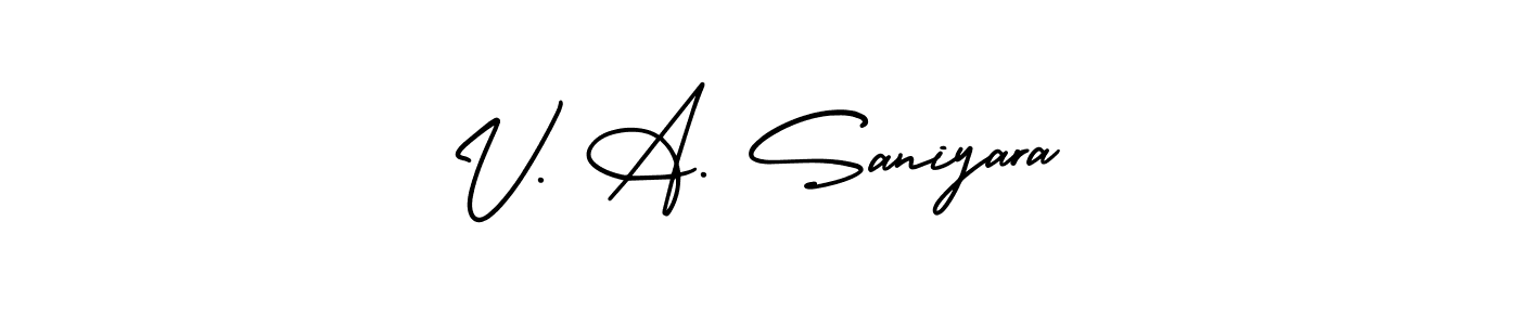You should practise on your own different ways (AmerikaSignatureDemo-Regular) to write your name (V. A. Saniyara) in signature. don't let someone else do it for you. V. A. Saniyara signature style 3 images and pictures png